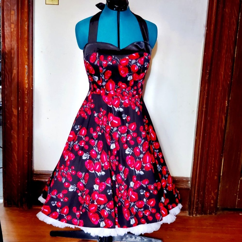 Rose print halter pinup dress NWT